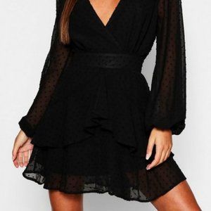 Boohoo Ruffle Long Sleeve Swiss Dot Dress